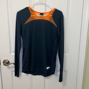 Nike Dark Grey and Orange Dry Fit Long Sleeve Top